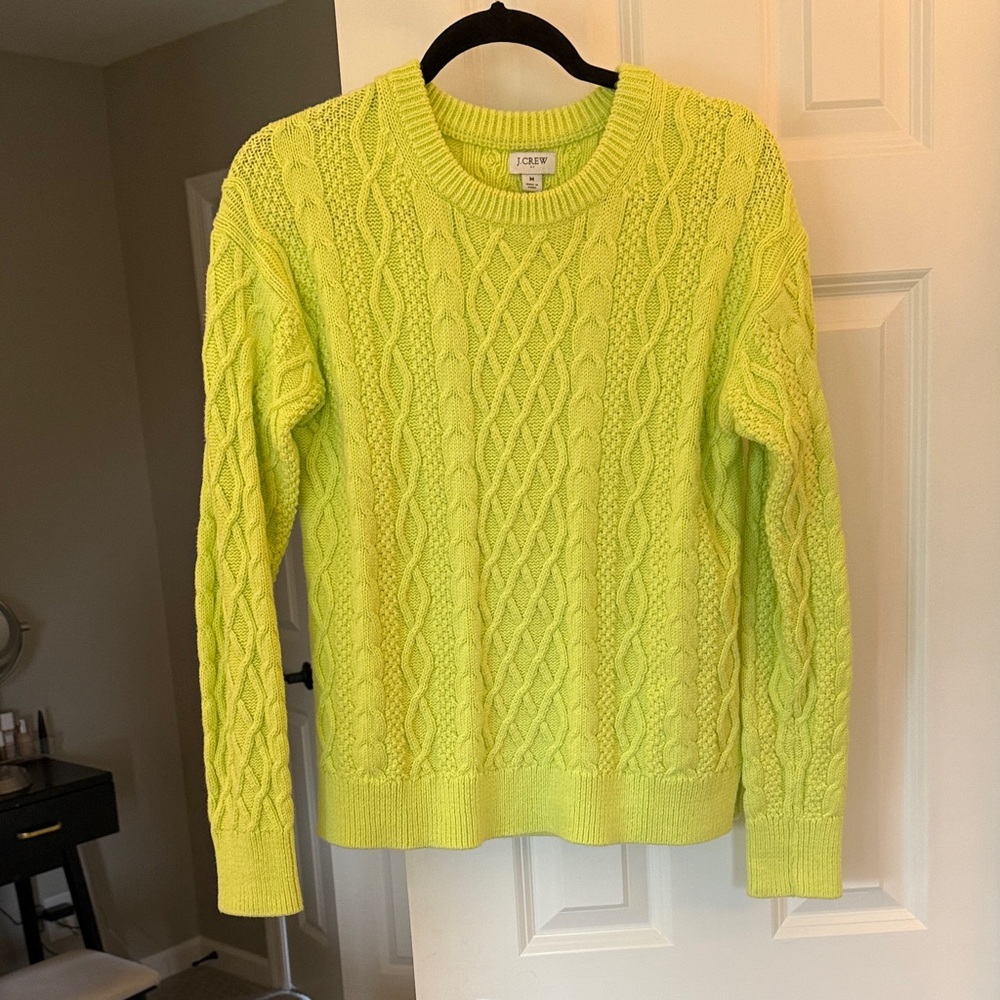 J. Crew Women's Bright lime, green Cable Knit Sweater